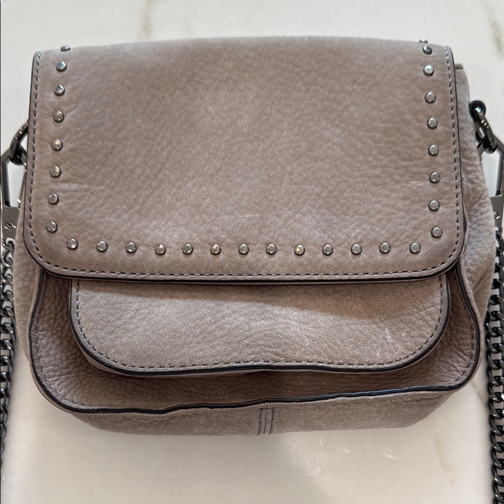 Rebecca Minkoff Taupe Crossbody Bag with Studded Flap and Chain Strap